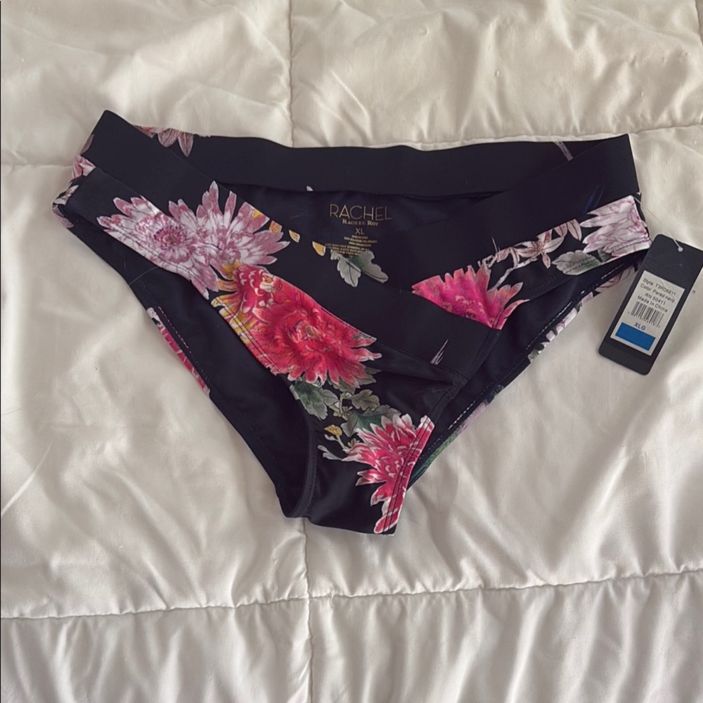 RACHEL Rachel Roy Black and Pink High-Waisted Bikini bottoms